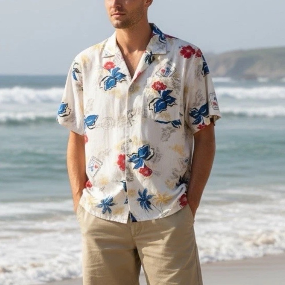 Vintage Levi’s Travelers Short Sleeve Hawaiian Floral Camp Shirt Mens Large